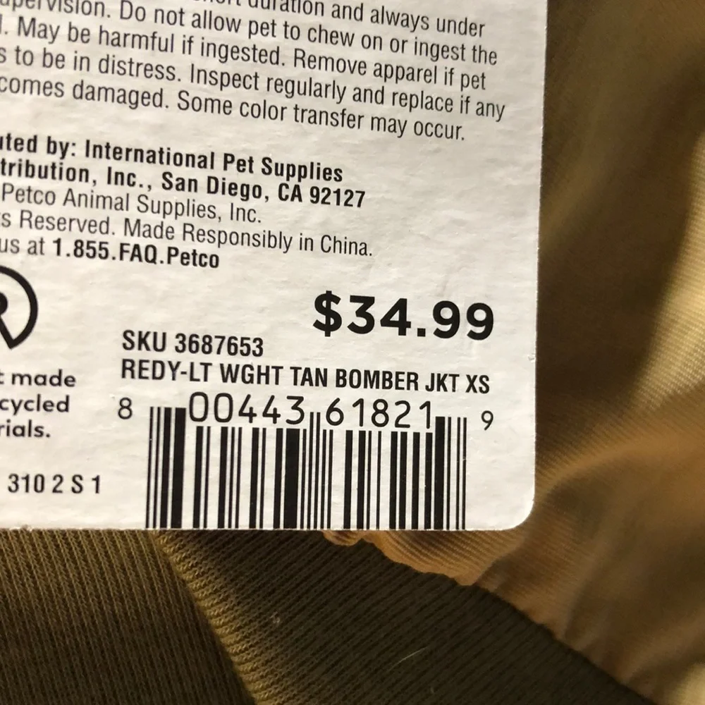 NWT Reddy tan dog bomber jacket XS